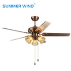 National Style Flower Indoor Decorative Solid Wood Antique Home Ceiling Fan With Light