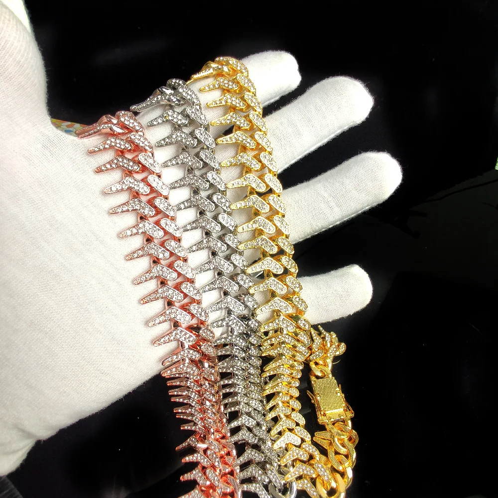 Hot Sale Fashion gold plated link chain Stainless Steel Miami Cuban Link Chain Bling Cubic Zirconia Lab Diamond Thorns Necklace, 3 color
Hot Sale Fashion gold plated link chain Stainless Steel Miami Cuban Link Chain Bling Cubic Zirconia Lab Diamond Thorns Necklace, 3 color