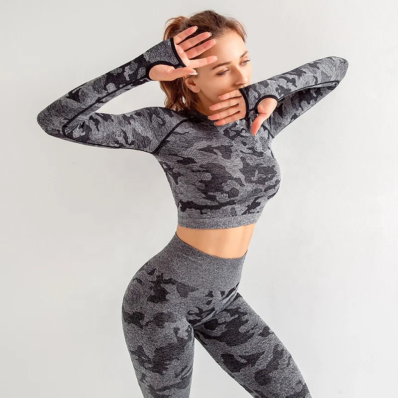 Casual workout fitness yoga seamless activewear camo women tops long sleeve crop top
Casual workout fitness yoga seamless activewear camo women tops long sleeve crop top