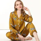 2019 new Silk Pajamas Girls Spring Summer 100 % Two sets of home wear long-sleeved silk women's suits