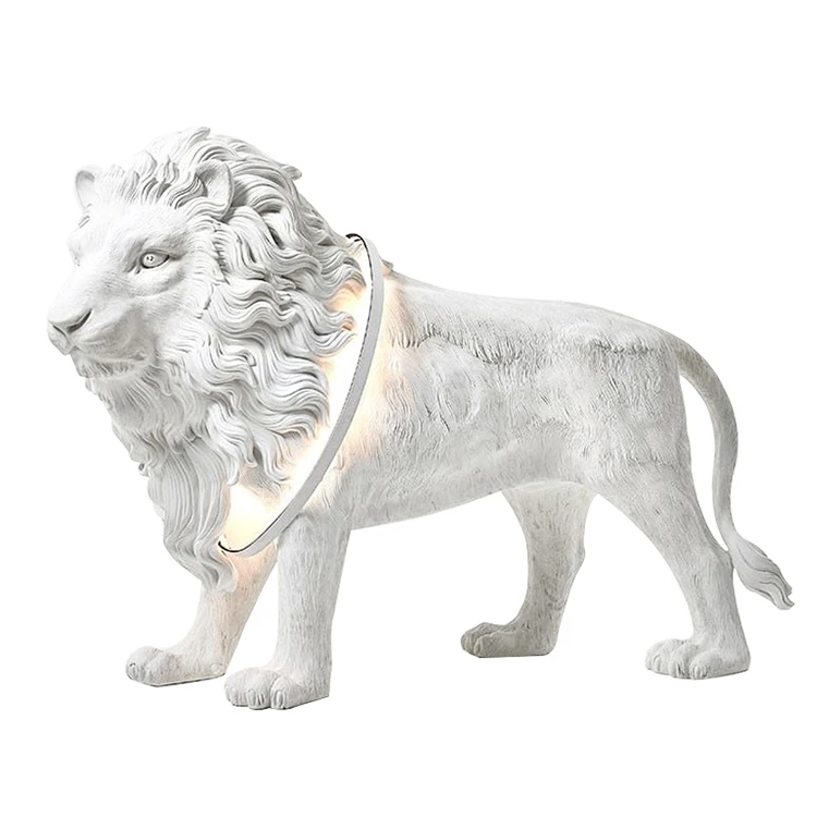 Modern LED Lion Resin LED light Floor White Standing Lamp Living Room Home Decor