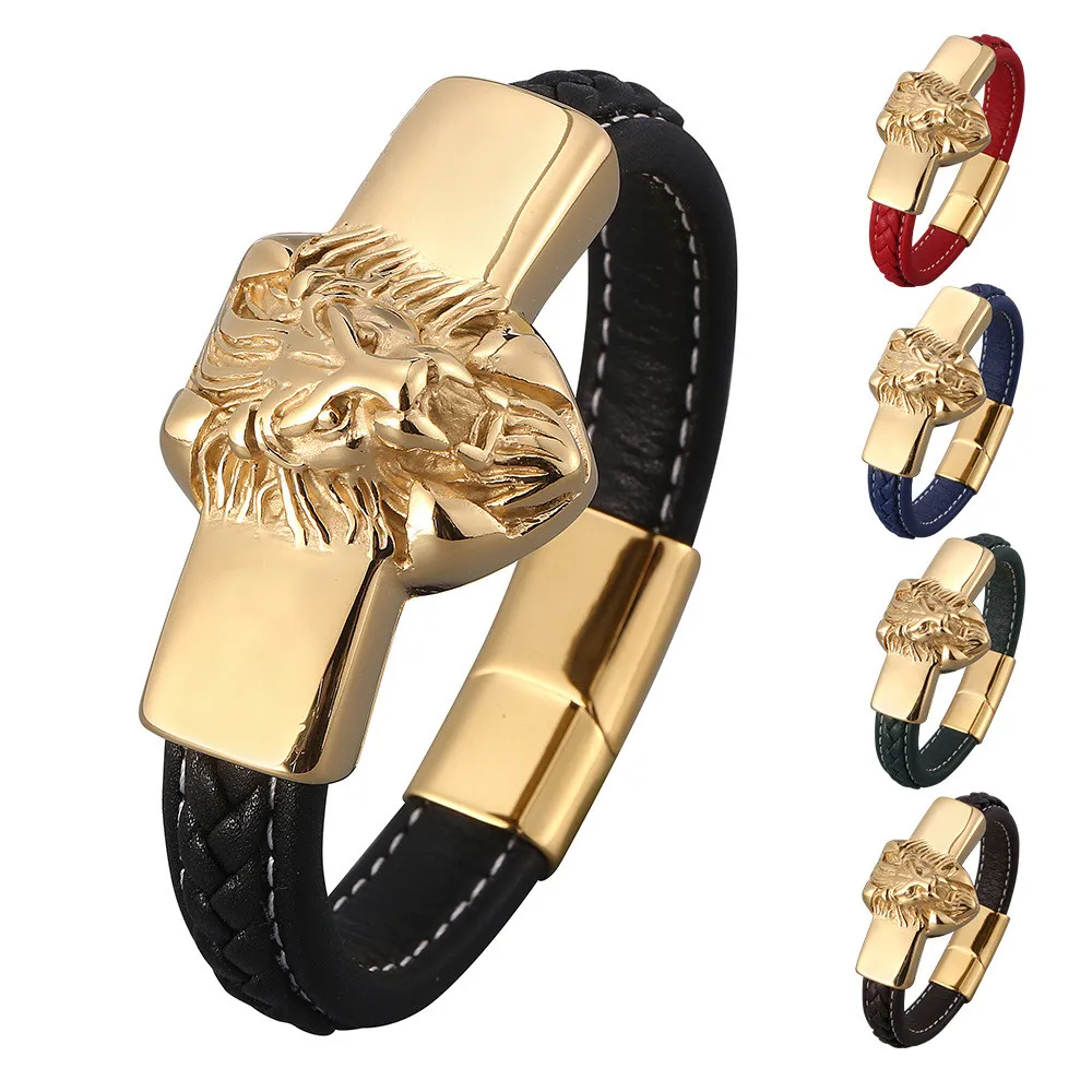 Punk hip-hop style stainless steel black mens leather bracelet Lion Head Bracelet Jewelry For Men Girl Cuba Style Rope Bangle, Glod/silver/black
Punk hip-hop style stainless steel black mens leather bracelet Lion Head Bracelet Jewelry For Men Girl Cuba Style Rope Bangle, Glod/silver/black
