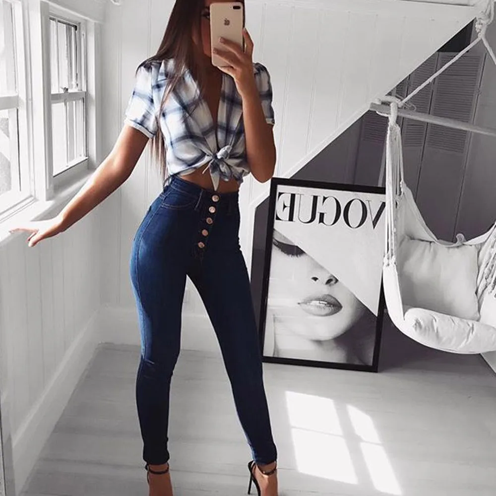 2021 High waist five button high elastic jeans women, Black, gray, dark blue, light blue
2021 High waist five button high elastic jeans women, Black, gray, dark blue, light blue