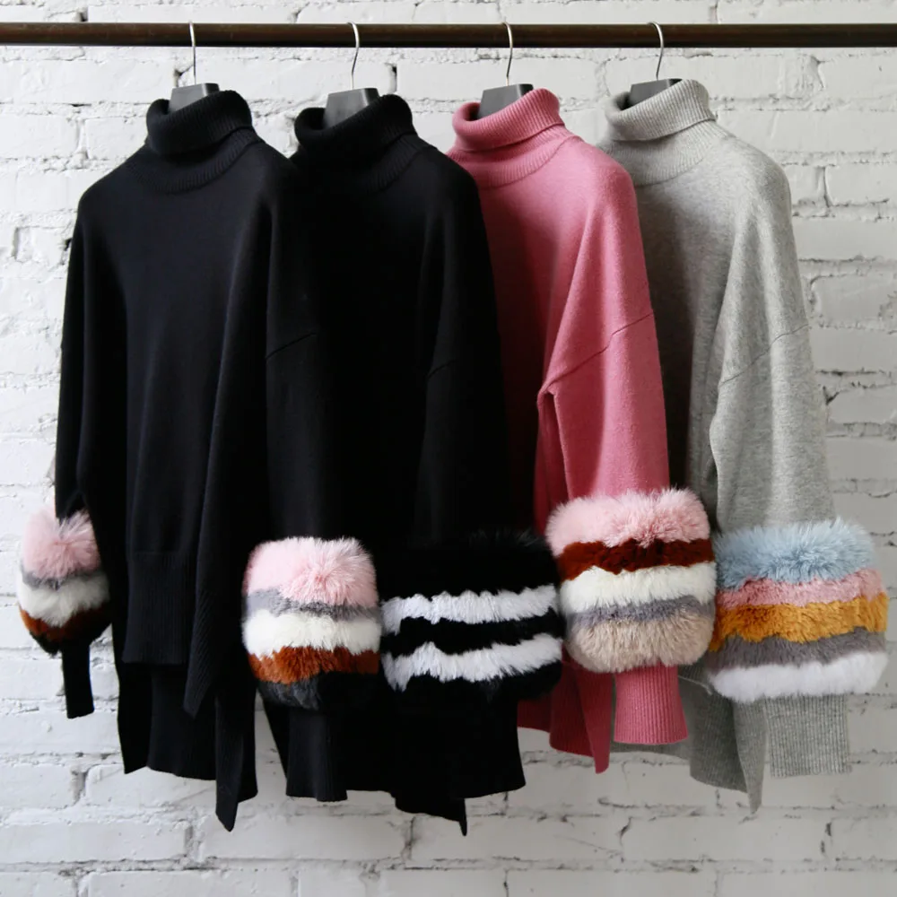 New Arrival Wool Blend Sweater Fine Knit Jumpers Winter Women Turtleneck Sweaters With Fur Cuff
New Arrival Wool Blend Sweater Fine Knit Jumpers Winter Women Turtleneck Sweaters With Fur Cuff