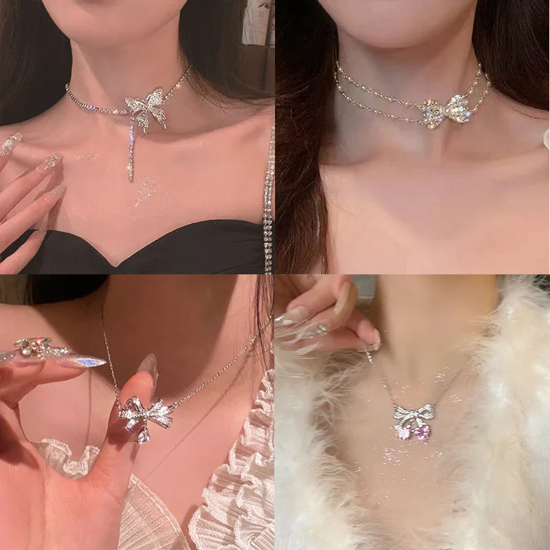 Hot Selling Shiny Zircon Bow Pearl Pendant Necklace Jewelry Women's Fashion Choker Necklaces Jewelry Accessories For Gifts
Hot Selling Shiny Zircon Bow Pearl Pendant Necklace Jewelry Women's Fashion Choker Necklaces Jewelry Accessories For Gifts