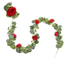 Wedding Decoration Artificial Silk Faux Eucalyptus Leaves Garland Rose Flower Table Runner