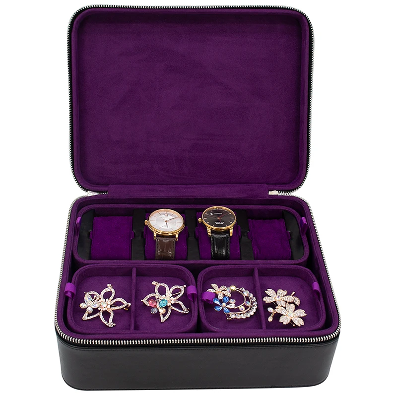Black Handle Leather Jewellery Boxes PU Watch jewel Organizer Case Travel Ice jewelry Box, Purple
Black Handle Leather Jewellery Boxes PU Watch jewel Organizer Case Travel Ice jewelry Box, Purple
