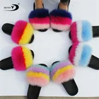 Fox Women Slippers Fur Winter Warm Indoor Home Soft Real Fox Fur Slippers For Woman And Girls