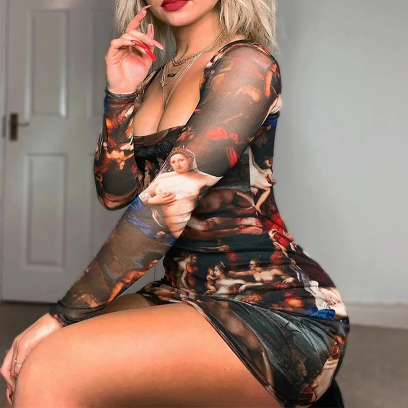 Night Evening Club Party Women Sexy Bodyon Dress Vintage Print Sling Long Sleeve Bodycon Dress Sundress, Shown
Night Evening Club Party Women Sexy Bodyon Dress Vintage Print Sling Long Sleeve Bodycon Dress Sundress, Shown