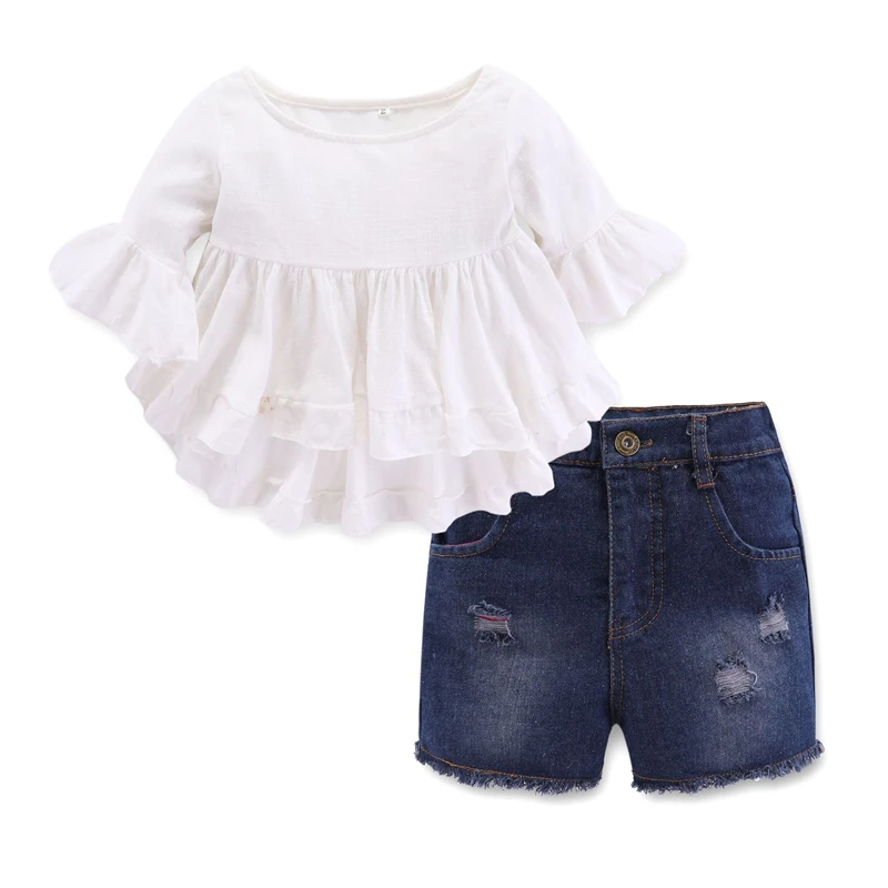INS fashion children clothes outfits little girl summer clothes white top + jeans 2pcs girls summer boutique clothing, As picture show
INS fashion children clothes outfits little girl summer clothes white top + jeans 2pcs girls summer boutique clothing, As picture show