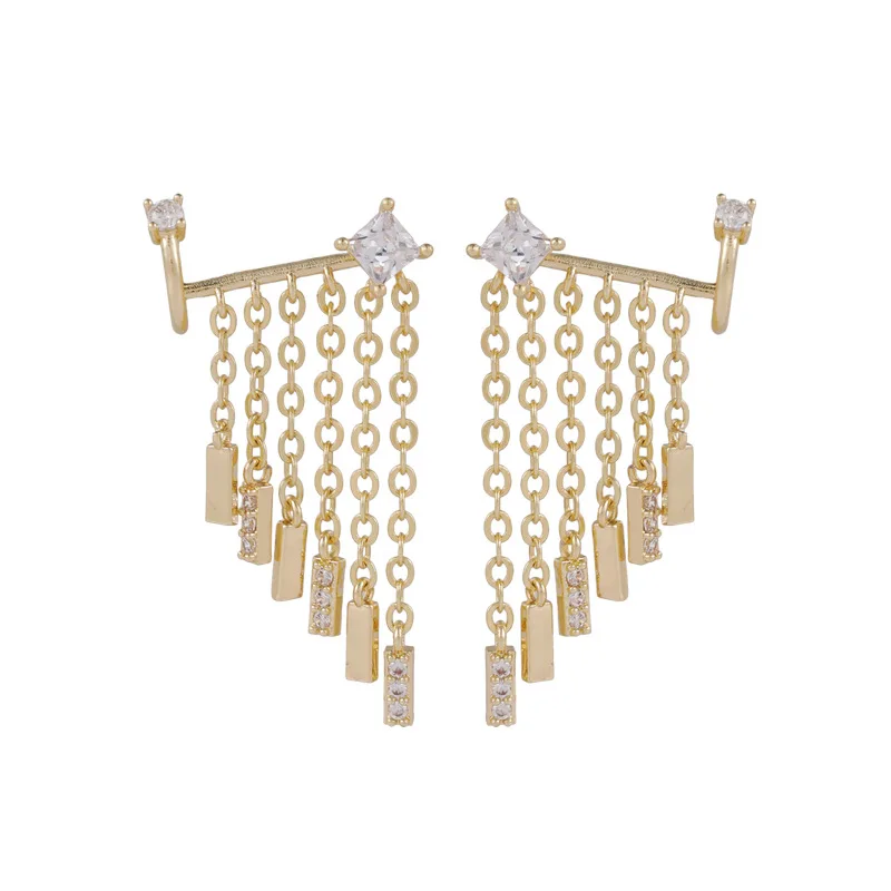 

925 Silver Needle 2021 New Women Fringe Long Tassels Earrings Asymmetric Gold Pearl Ladies Earrings, As pic shown