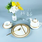 Luxury royal white gold rim decal hotel wedding banquet dinnerware cup plate set porcelain ceramic tableware dinner set