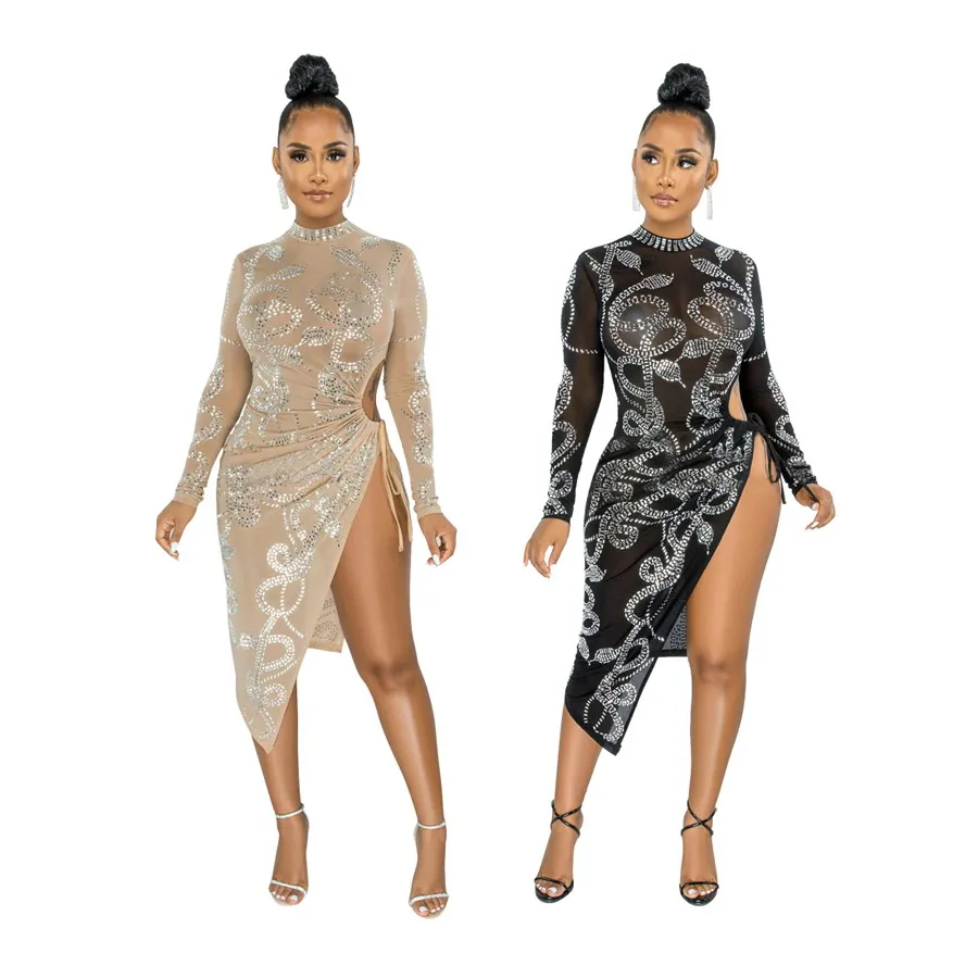 Foma CY9055 ladies nightclub dresses fashion exquisite rhinestones women sexy mesh long sleeve bodycon split party dress, 2 colors
Foma CY9055 ladies nightclub dresses fashion exquisite rhinestones women sexy mesh long sleeve bodycon split party dress, 2 colors
