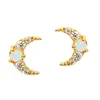 Gold plated vermeil jewelry 925 sterling silver 2019 Christmas new opal cz moon stud earring