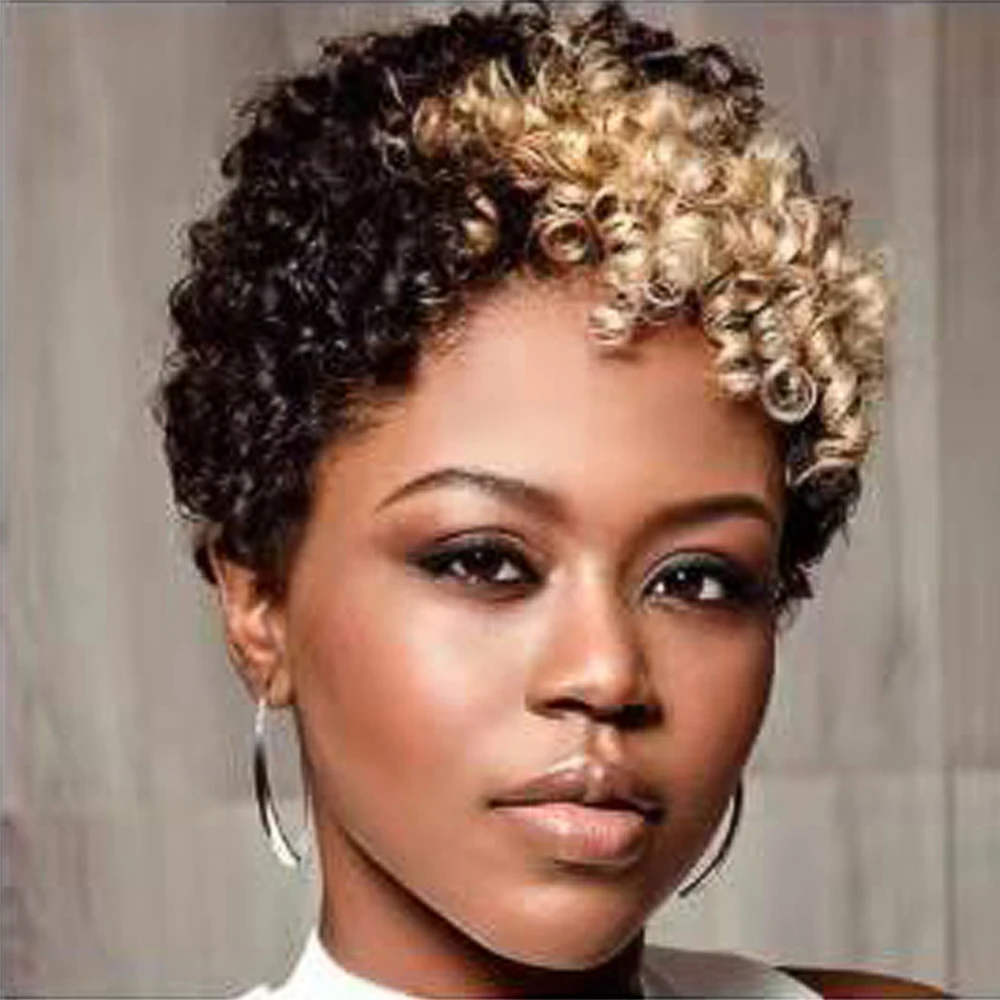 Natural Black Short Curly Brazilian Hair Pixie Cut Lace Front Wigs, Photo color
Natural Black Short Curly Brazilian Hair Pixie Cut Lace Front Wigs, Photo color