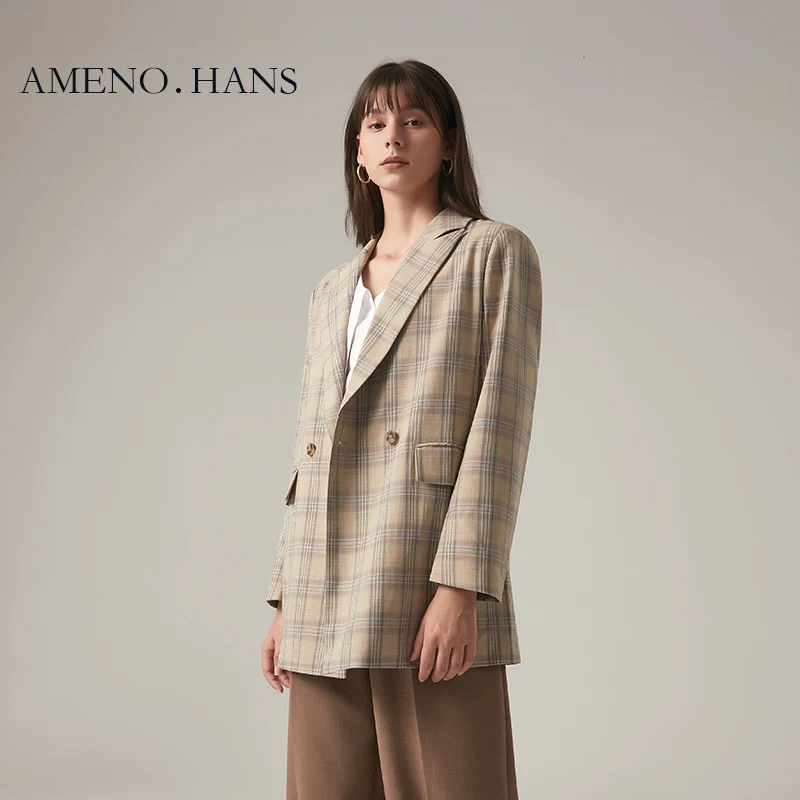 High quality autumn blazer coat casual women plaid suit jacket clothing with buttons
High quality autumn blazer coat casual women plaid suit jacket clothing with buttons