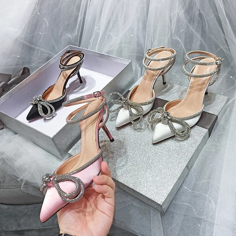 Women Pumps Crystal bowknot Satin Summer Lady Shoes Genuine leather High heels Party Prom Shoes, As pictures
Women Pumps Crystal bowknot Satin Summer Lady Shoes Genuine leather High heels Party Prom Shoes, As pictures