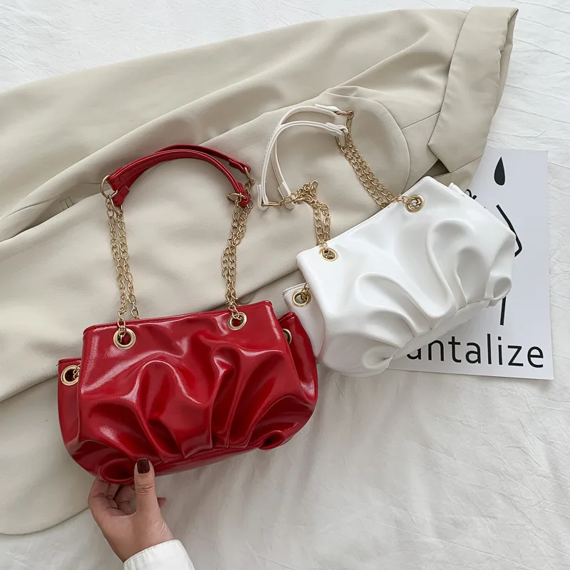 New Soft Leather Ruched Bag Bolsas Mujur Pattern Metal Chain Cloud Shape Woman Shoulder Bag, As picture
New Soft Leather Ruched Bag Bolsas Mujur Pattern Metal Chain Cloud Shape Woman Shoulder Bag, As picture