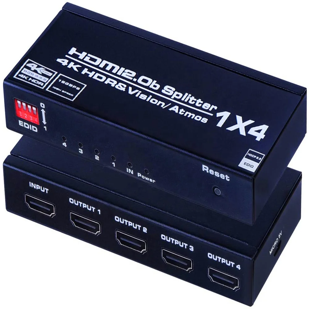 OZF3-1 HDMI Splitter 1 in 4 Out 4K 60Hz HDMI Splitter 1x4 Audio Video Distributor Box Support Full Ultra HD HDR for Blu-Ray, Black
OZF3-1 HDMI Splitter 1 in 4 Out 4K 60Hz HDMI Splitter 1x4 Audio Video Distributor Box Support Full Ultra HD HDR for Blu-Ray, Black