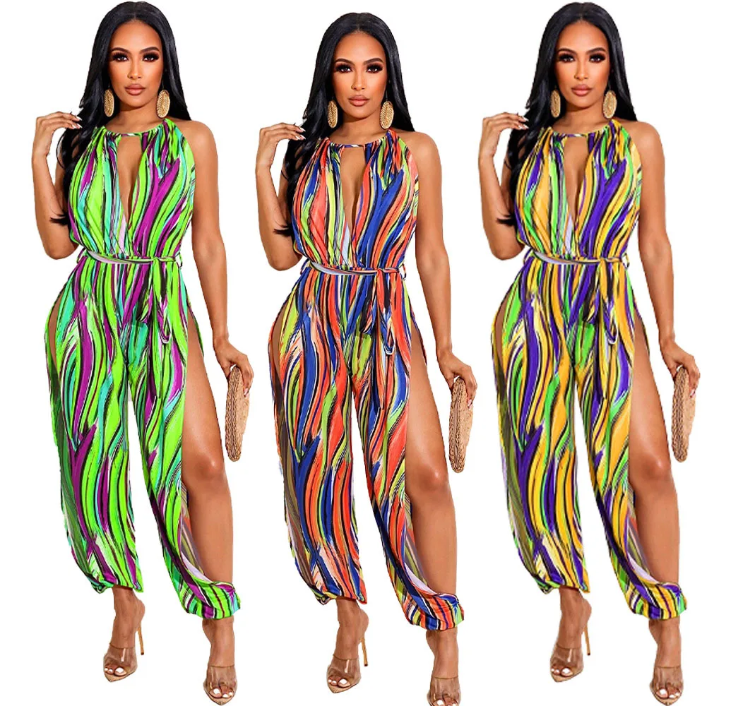 2022 Summer Wear New Arrivals Tie Dye Sleeveless Bandage Jumpsuit Split Long Pants Romper Jumpsuit Street Wear, Picture 
2022 Summer Wear New Arrivals Tie Dye Sleeveless Bandage Jumpsuit Split Long Pants Romper Jumpsuit Street Wear, Picture