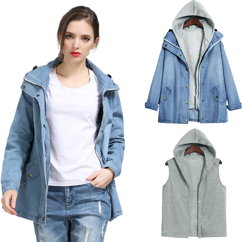 Hot Sale Trendy Plus Size Hoodie Jean Women 2 Pieces Winter Coat Cooling Demin Jacket, Oem
Hot Sale Trendy Plus Size Hoodie Jean Women 2 Pieces Winter Coat Cooling Demin Jacket, Oem
