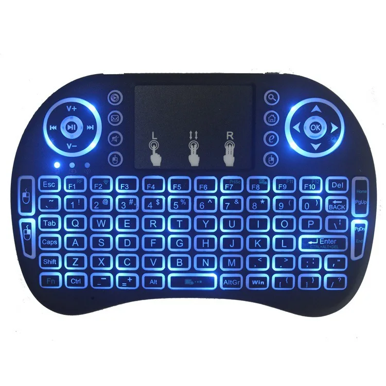 

7 colors lithium Rechargeable battery Combos air fly mouse Touch Pad Backlight 2.4GHz i8 mini keyboard wireless with touchpad, Black