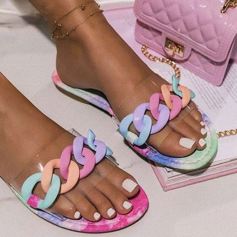 Summer Women Slippers Chain Flat Sandals Transparent Slippers Plus Size 42 Outdoor Beach Slides 
Summer Women Slippers Chain Flat Sandals Transparent Slippers Plus Size 42 Outdoor Beach Slides