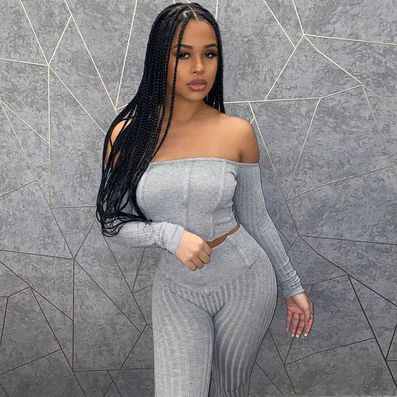 Spring Sexy Off Shoulder Long Sleeve Tops Leggings Set Two Piece Set Womens Track Suits
Spring Sexy Off Shoulder Long Sleeve Tops Leggings Set Two Piece Set Womens Track Suits