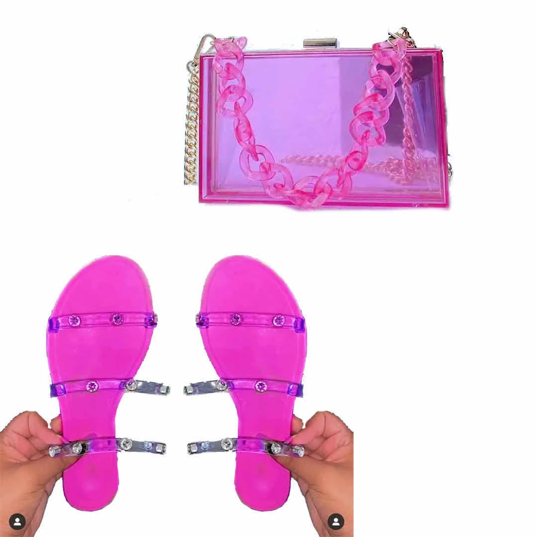W&A W 2021 fashion slip on flat clear diamond sandals and matching purse for women and ladies
W&A W 2021 fashion slip on flat clear diamond sandals and matching purse for women and ladies
