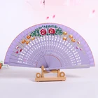 Wooden Manufacturer Latest Painted Folding Fan Wedding Spanish Double-sided Flowered Wooden Fan