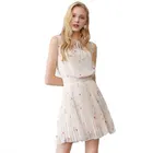 wholesale price oem brand fashion summer printed chiffon pleated women flower dress suit