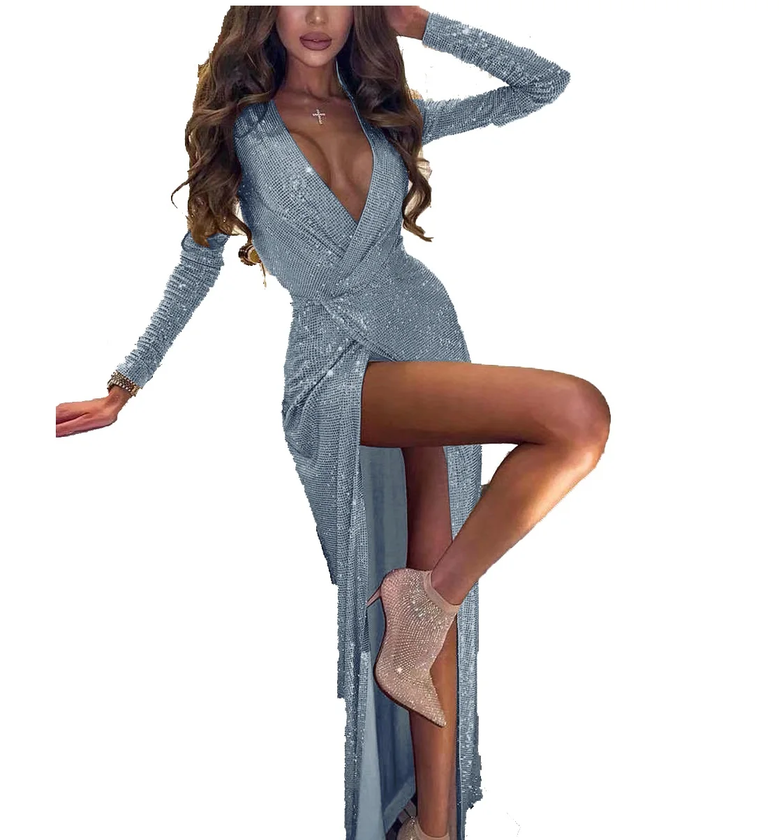 new style solid color V-neck glitter sequin dresses sexy night club slim body long sleeve women's evening dress in fall winter
new style solid color V-neck glitter sequin dresses sexy night club slim body long sleeve women's evening dress in fall winter