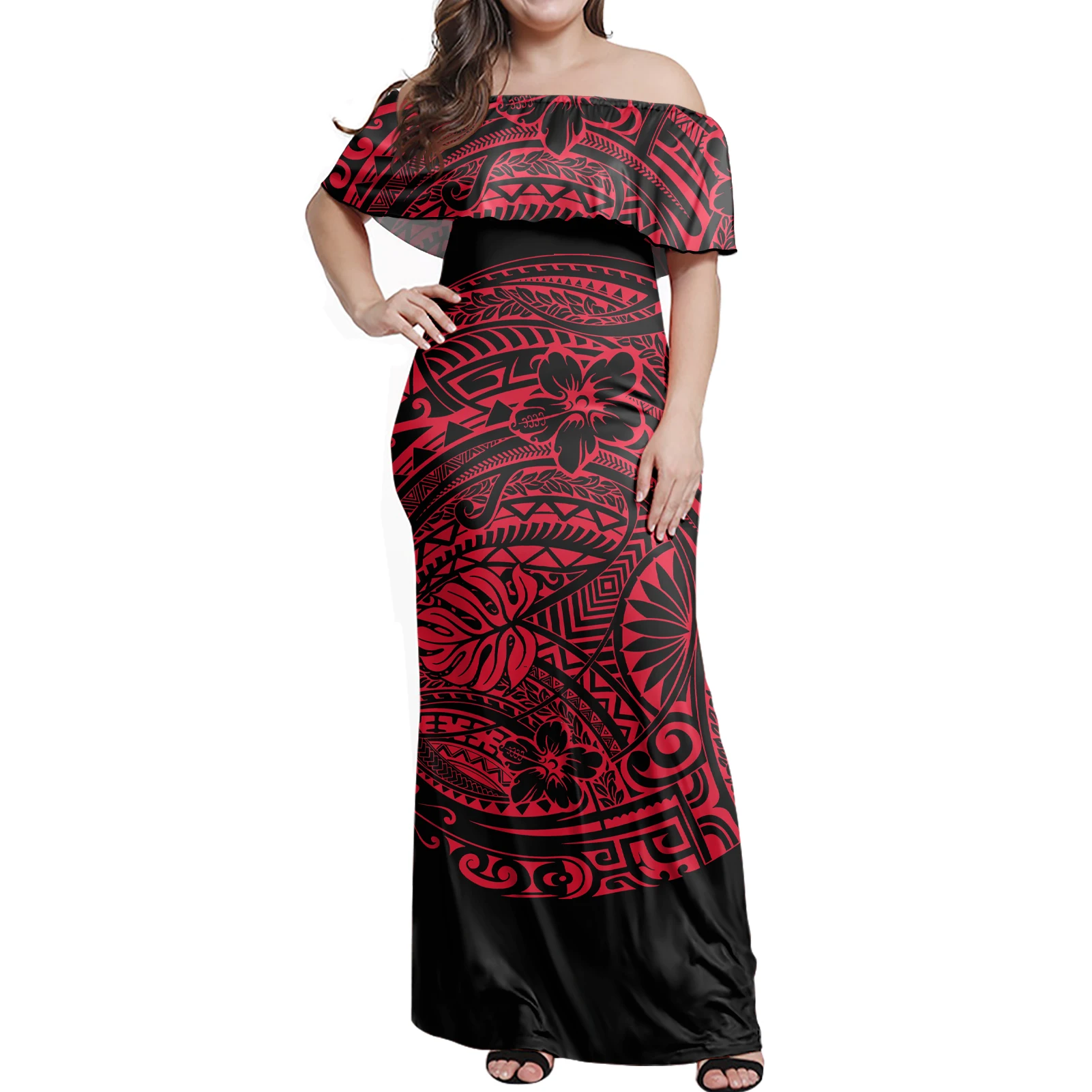 Fashion Red black Polynesian Tribal Vintage Plumeria Floral Print Custom Elegant Women Dress Casual Ruffle Off Shoulder Dresses, Customized color
Fashion Red black Polynesian Tribal Vintage Plumeria Floral Print Custom Elegant Women Dress Casual Ruffle Off Shoulder Dresses, Customized color