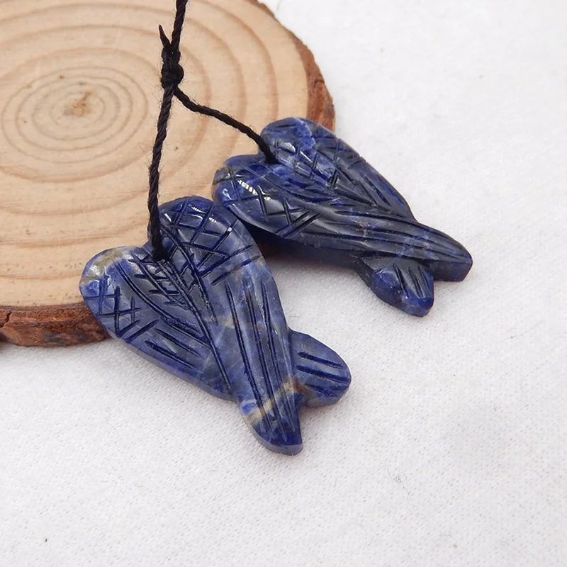Deep Blue Natural African Sodalite Gemstone Pendant Charm Ethnic Cared Angel Wings For Earring, 29x18x4mm 5.7g
Deep Blue Natural African Sodalite Gemstone Pendant Charm Ethnic Cared Angel Wings For Earring, 29x18x4mm 5.7g