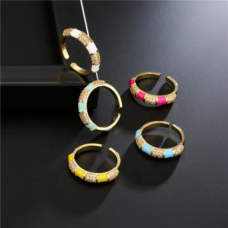 Fashion Trendy Jewelry Simple Zircon 18K Gold Plated Finger Ring Colorful Dripping Oil Open Adjustable Stackable Enamel Rings
Fashion Trendy Jewelry Simple Zircon 18K Gold Plated Finger Ring Colorful Dripping Oil Open Adjustable Stackable Enamel Rings