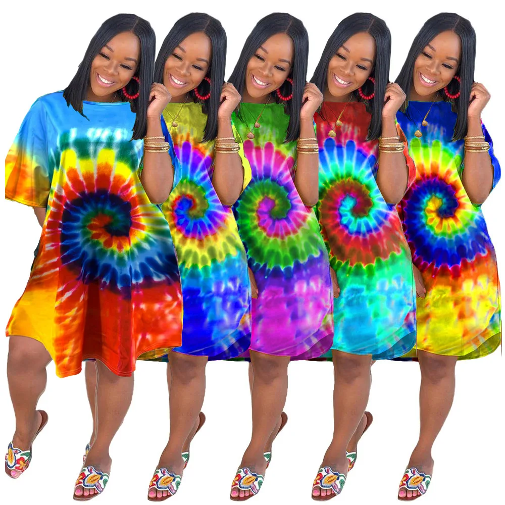 Plus Size Short sleeve Round collar tie dye printing Casual Women T shirt Dress, Picture color
Plus Size Short sleeve Round collar tie dye printing Casual Women T shirt Dress, Picture color