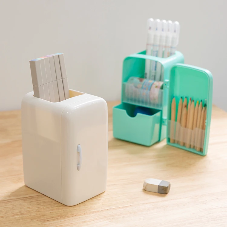 Unique refrigerator shape PS plastic desktop storage compartment pen holders Stationery storage box
Unique refrigerator shape PS plastic desktop storage compartment pen holders Stationery storage box
