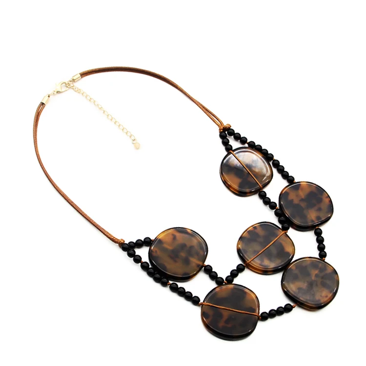 Wholesale turtle shell acrylic beads chain for women acrylic resin long leopard necklace