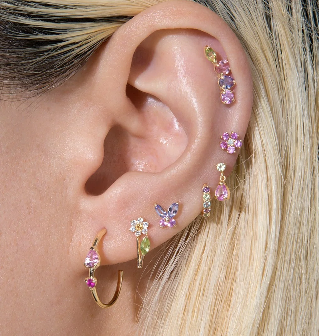 rosegold plated minimal delicate multi piercing butterfly flower charm stud earring set 925 sterling silver, Picture
rosegold plated minimal delicate multi piercing butterfly flower charm stud earring set 925 sterling silver, Picture