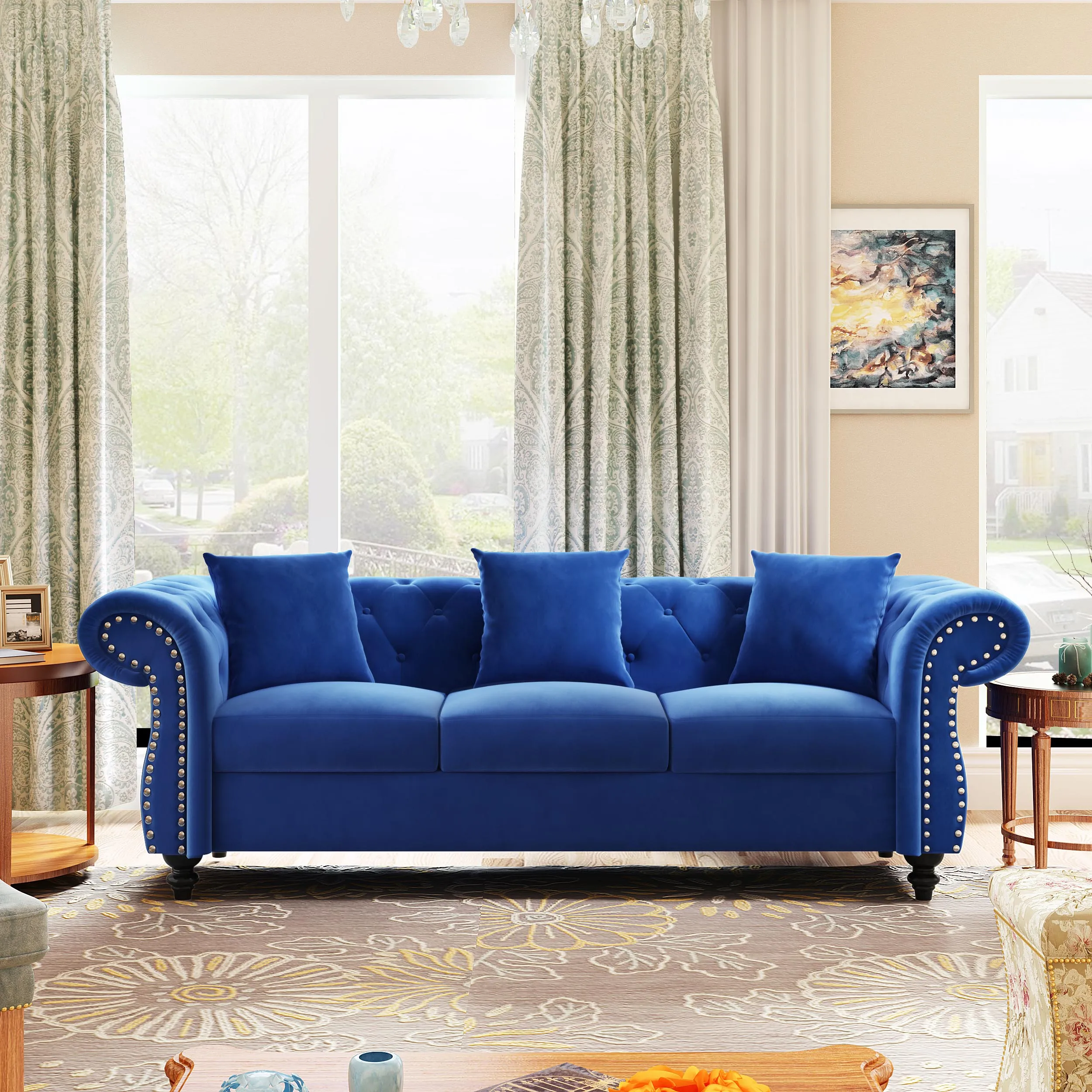 chesterfield three roll arm velvet sofa upholstered nordic sofa with nail head upholstery, Pink,blue
chesterfield three roll arm velvet sofa upholstered nordic sofa with nail head upholstery, Pink,blue