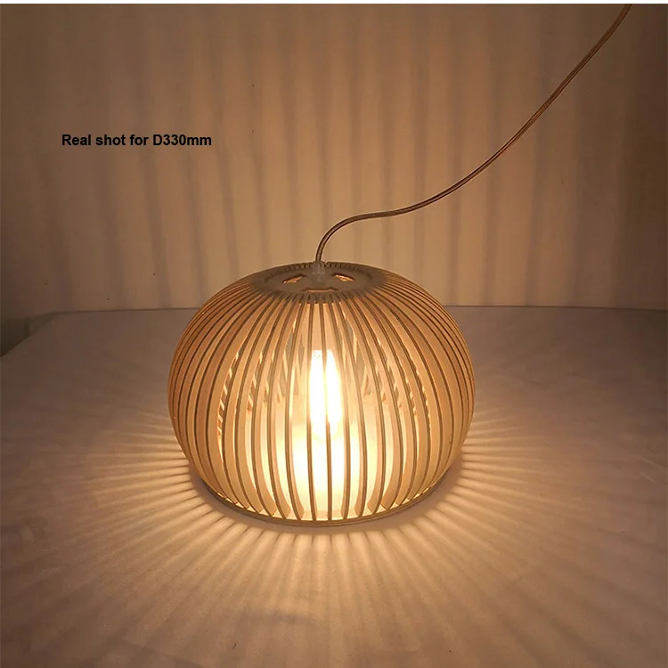 Decorative natural basswood handmade round wooden chandeliers for restaurant hotel villa  pendant light