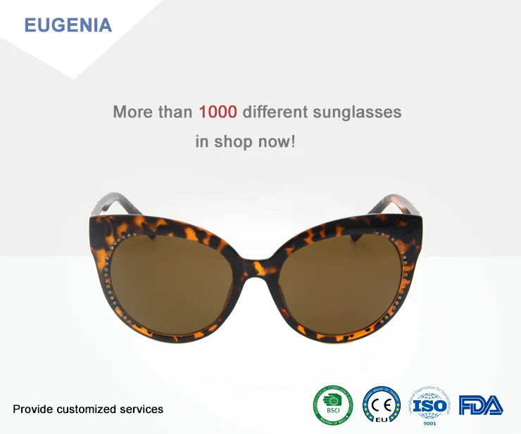 EUGENIA diamond decorated cat eye stylish custom color and lens coffee tortoiseshell sunglasses