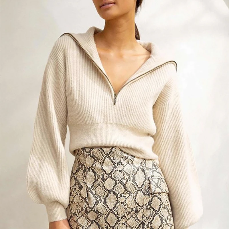 New winter 2021 half-zip navy collar knitted pullover sweatshirt ladies stretch casual sweater with lantern sleeve
New winter 2021 half-zip navy collar knitted pullover sweatshirt ladies stretch casual sweater with lantern sleeve