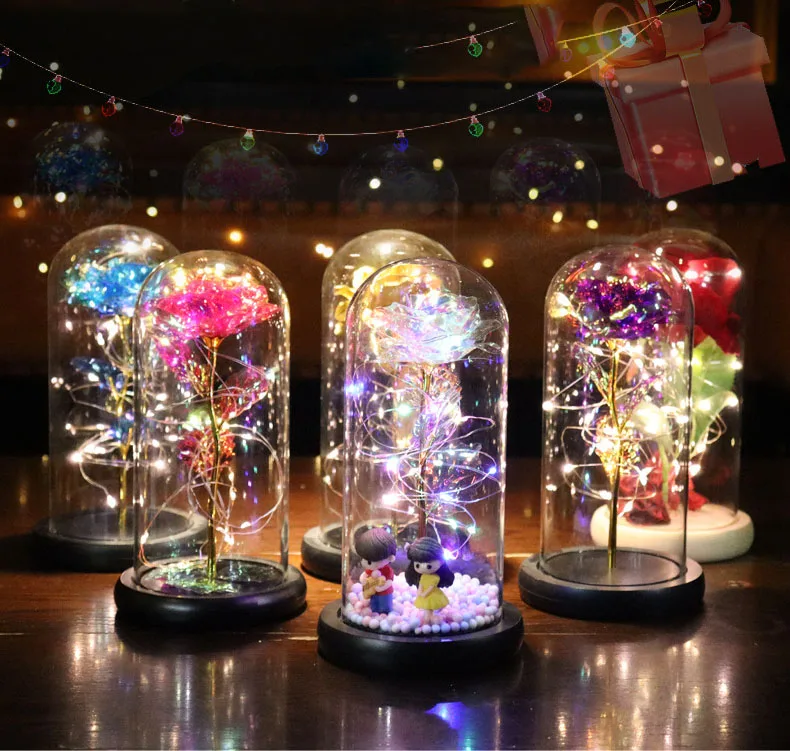 Glass Cover Gold Foil Laser Rose Flower Table Decoration LED Warm Light Valentine's Day Gift Artificial Flower
Glass Cover Gold Foil Laser Rose Flower Table Decoration LED Warm Light Valentine's Day Gift Artificial Flower