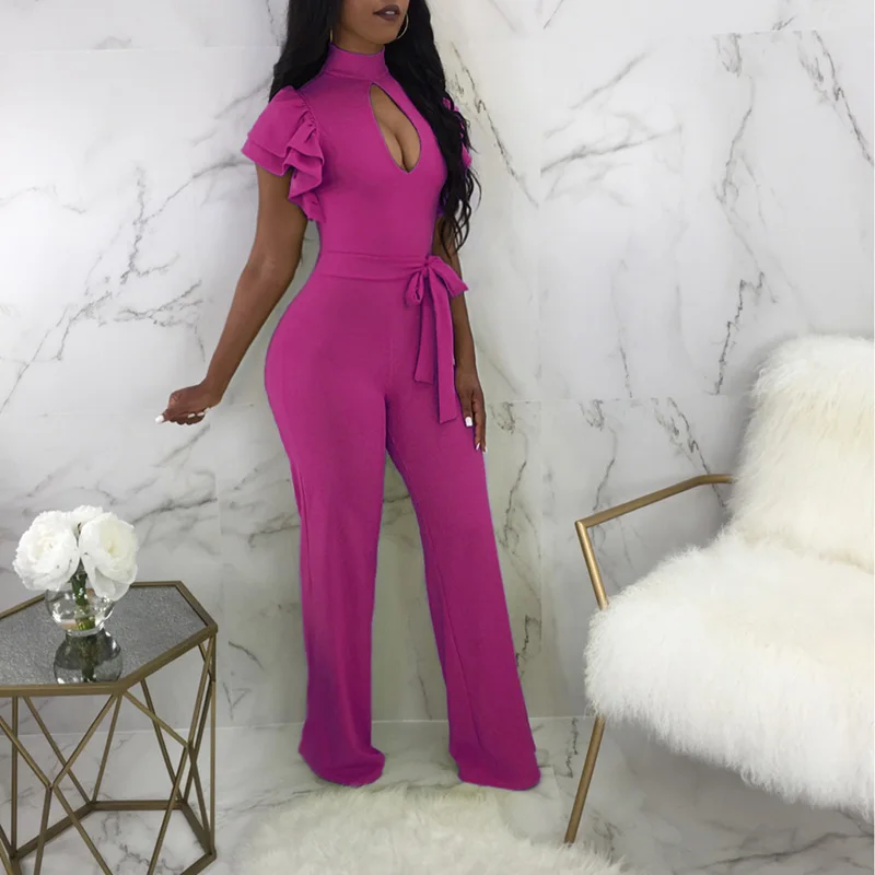 hollowed out stand collar and ruffled sleeve ladies jumpsuit Solid color trousers for ladies with high waists and slim figures
hollowed out stand collar and ruffled sleeve ladies jumpsuit Solid color trousers for ladies with high waists and slim figures