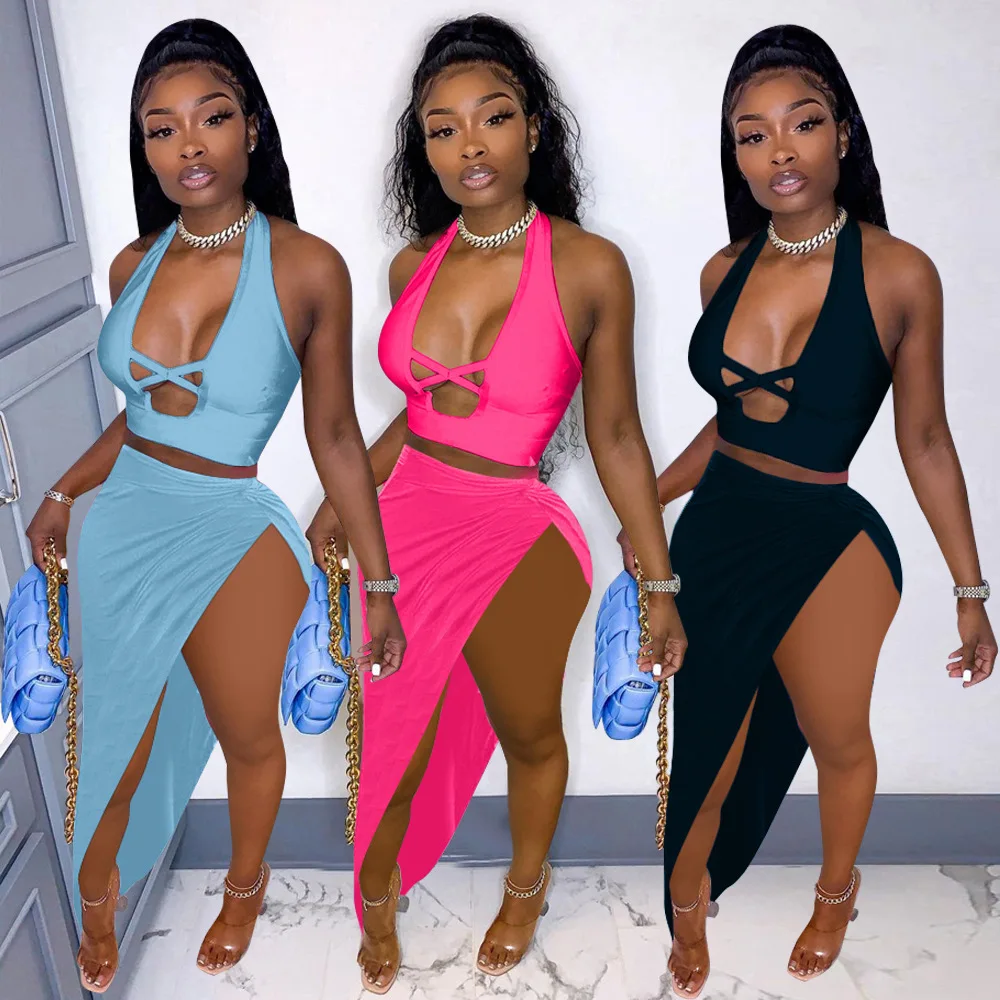 Hot selling hollow out ladies two pieces dress halter top and long skirt outfits sexy women summer 2 piece skirt set
Hot selling hollow out ladies two pieces dress halter top and long skirt outfits sexy women summer 2 piece skirt set