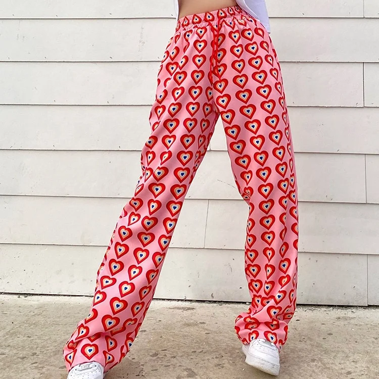Best Selling Sweet Heart Shaped Print High Waist Drawstring Trouser Loose Thin Wide Leg Pants
Best Selling Sweet Heart Shaped Print High Waist Drawstring Trouser Loose Thin Wide Leg Pants