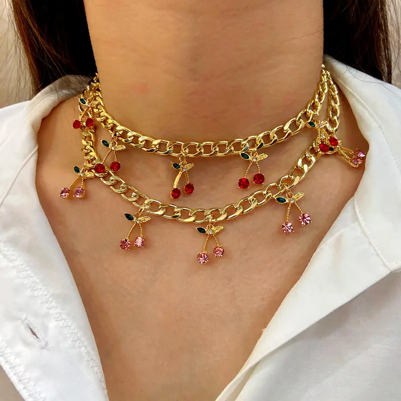 Personality Hip Hop Jewelry for Women Gold Silver Color Cuban Choker Metal Collar Necklace Cute Crystal Cherry Pendant Necklace
Personality Hip Hop Jewelry for Women Gold Silver Color Cuban Choker Metal Collar Necklace Cute Crystal Cherry Pendant Necklace