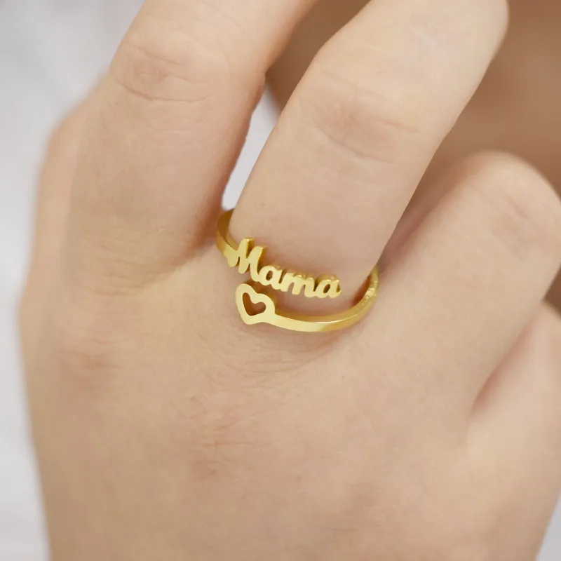 Custom Name Titanium Steel Ring Real Gold Plated Adjustable MAMA Stainless Steel Rings With Hollow Heart For Girls
Custom Name Titanium Steel Ring Real Gold Plated Adjustable MAMA Stainless Steel Rings With Hollow Heart For Girls