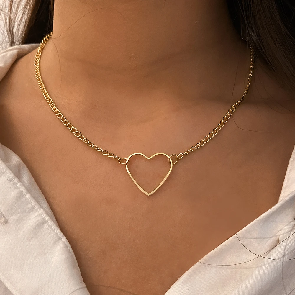 

fashion trendy gold heart pendant Dainty link chain necklace jewelry gift for women girl
